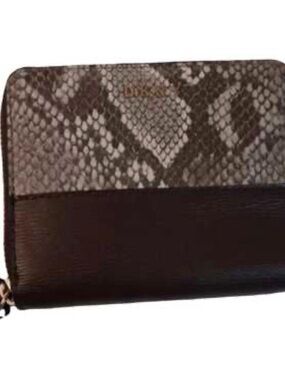 DKNY Brown and Taupe Snake-Print Leather Zip Wallet